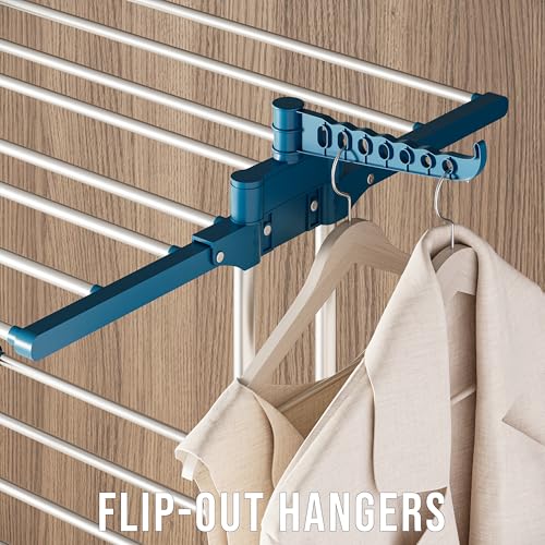 Image of amazon basics Mild Steel Double Supported 3 Layer Cloth Drying Rack | Foldable and Movable | Silver & Teal | Iron, Plastic |