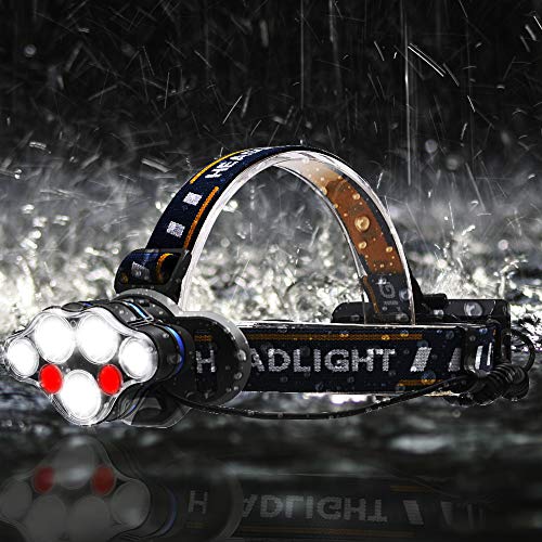 Lanterna de cabeça recarregável lanterna 6000 lúmen 7 LED 8 modos, USB e baterias Faróis de lanterna