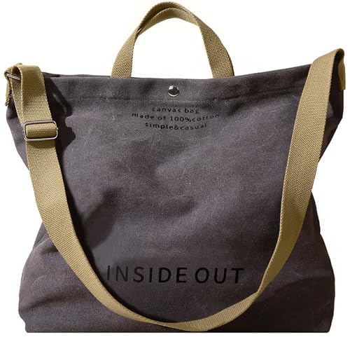 Large Tote Bag for Women, Canvas Bag Women Gift, Fashion Crossbody 16oz Cotton Bag, Large Capacity Shoulder Bag, Grey, Chic Size (Large)