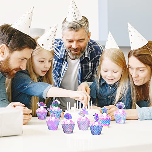 24Set Mermaid Cupcake Toppers And Wrappers Mermaid Tail For Cupcakes Mermaid Theme Decoration For Under The Sea Theme Party, Baby Shower #TOP6