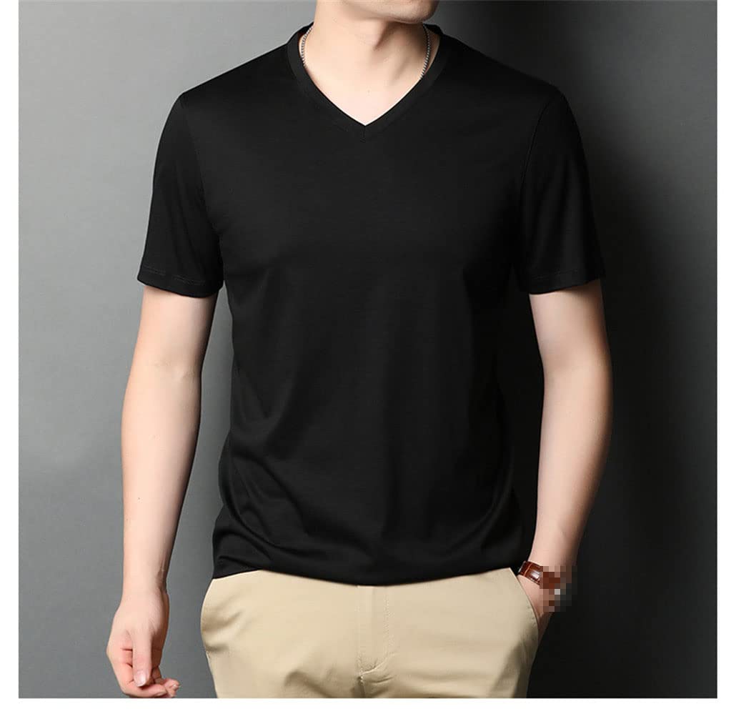 Sommer Herren Seide T-Shirts Luxus Kurzarm Einfarbig Rundhals Herren T-Shirts Einfach Casual Man Tees Tops