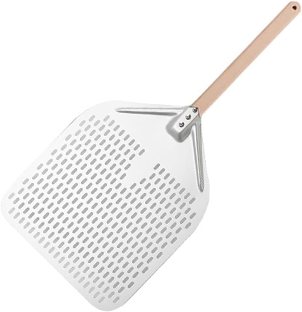 Aluminum Pizza Shovel Peel Lifter Tools Non Slip Wooden Handle Cake Bread Paddle Cheese Cutter Baking Turner Accessorie(30cm Silver 40cm H)
