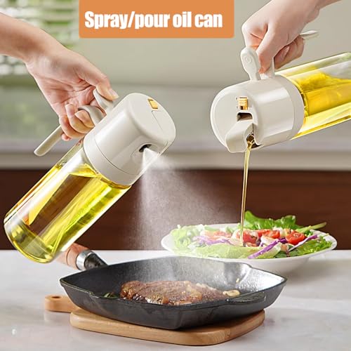Spruzzatore e distributore di olio in vetro 2 in 1, 2024 aggiornato 2 in 1 dispenser di olio d'oliva e bottiglia spruzzatore per olio, bottiglia spray per olio in vetro da 550 ml, per cucina e - immagine 6