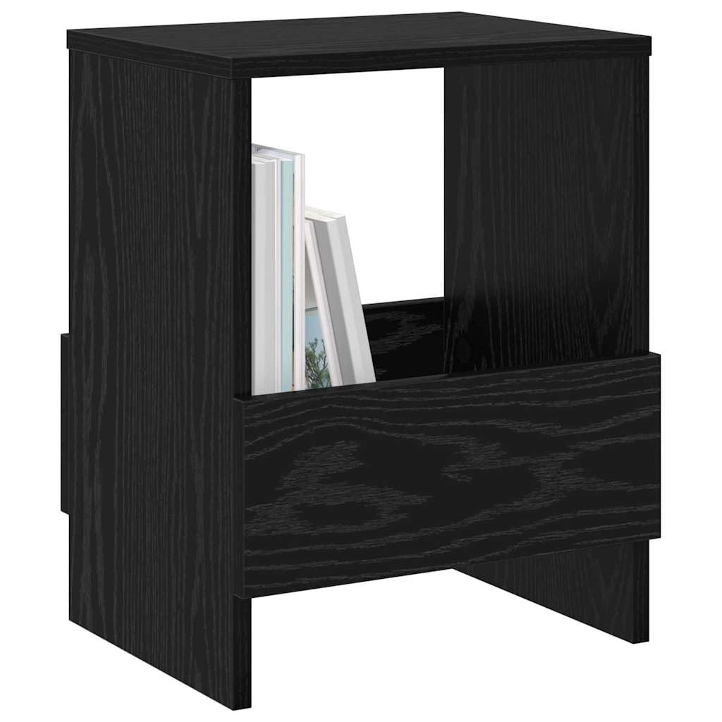 Scaffale portariviste nero effetto quercia in legno, 35 x 30 x 45 cm, con portariviste e cestino per giornali, per soggiorno, ufficio, angolo lettura, in piedi per riporre e organizzare