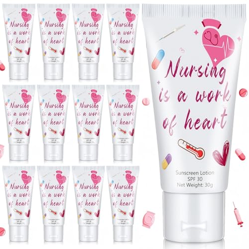 Image of 12 Pcs Mini Sunscreen Bulk for Summer Party Wedding SPF 30 Water Resistant Sunscreen Lotion Bulk 1oz Travel Size for Thank You Gifts Wedding Supplies (Nurse)