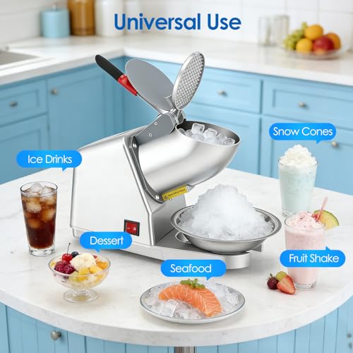 Ice Crusher, 380W Electric Ice Shaver Slush Machine, Dual Stainless Steel Blades, 85kg/Hour Snow Cone Maker for Slush, Cocktail, Cold Drinks, Ice Cream, Fruit Dessert,Iced Coffee,Home & Commercial Use - Image 3
