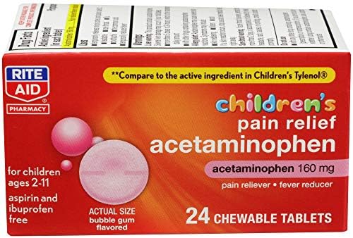 Rite Aid Children's Pain Relief Acetaminophen, Bubble Gum Flavor, 160 mg - 24 ct | Kids Pain Reliever | for Children Ages 2-11 Years | Acetaminophen Chewable Tablets | Aspirin & Ibuprofen Free