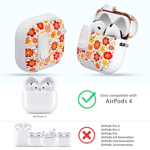Image of for AirPods 4 Case with Safty Lock & Phone Stand,Cute Floral Pattern Style