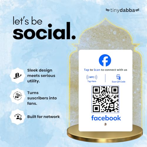 Image of Facebook Standee with NFC & QR Code | Acrylic Standee for Page Visits, Reviews & Follows | Configure via Dashboard After Delivery | Social Media Desk Display