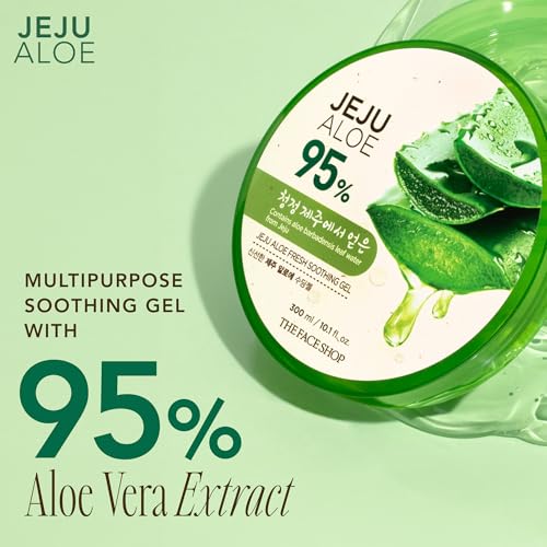 The Face Shop 8806182552342 Jeju Aloe Soothing Gel | Multi-Use Moisturizing & Soothing Gel For Face, Body & Sun Burn Care | 95% Aloe Vera Extract thumb #2
