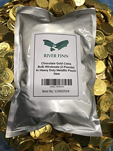RiverFinn Solid Milk Chocolate Large Kennedy Foil Wrapped Gold Coins (2 Pounds). Perfect for Parties, Gifts, Favors, Game Nights, Pirate Theme, Christmas, Hanukkah, St. Patrick's Day & more!