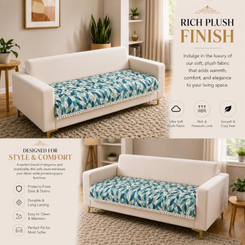 Image of Homerz Premium Printed Quilted Velvet Sofa Slip Cover Protector with Tassels, Sofa Mat, Exact Size, Antislip Cover (Grey Abstract, 5 (3+2) Seater, Half)