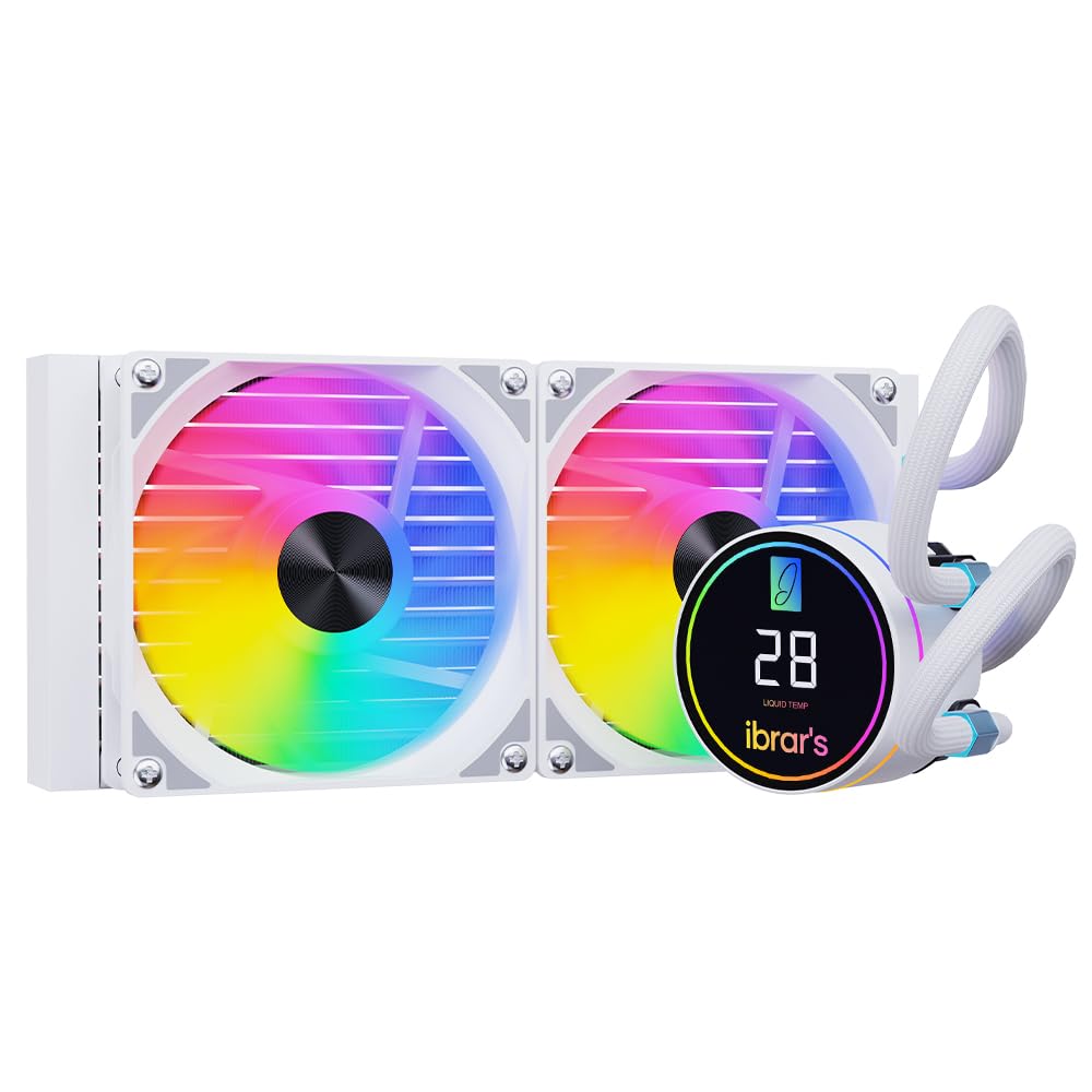 ibrar's 240mm AIO Liquid CPU Cooler for AMD/Intel, Dual RGB Fans, LCD Display (White)