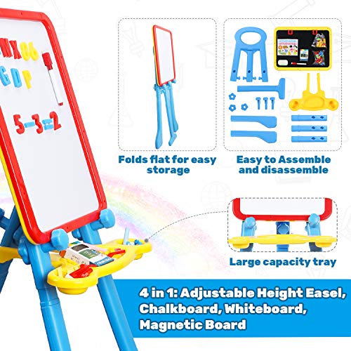 STEAM Life Art Easel for Kids 4 in 1 Magnetic Board, Chalkboard, Painting Easel, and Drawing White Board for Kids Toddler Includes Magnetic Letters and Numbers Easy Storage and Adjustable Height