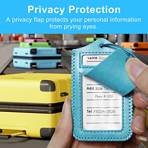 Acdream Luggage Tags 2 Pack, Leather Suitcase Tags Identifiers, Cute Cruise Id Labels With Privacy Cover Fits On Backpack, Travel Bag, For Women, Men, Adults, Kids, Sky Blue #TOP4