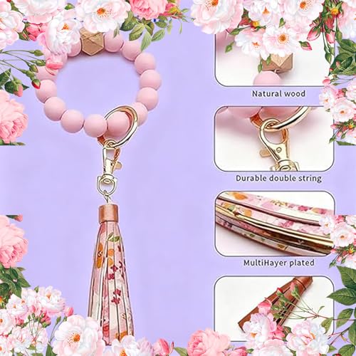 Boho Style Beaded Tassel Keychain Wallet, Boho Beaded Wallet Keychain,Women's BohoBeaded Walletwith Flower Pattern4