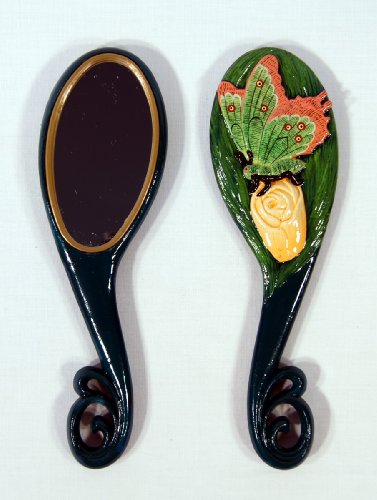 Handpainted Green Butterfly Insect Handheld Mirror image 2