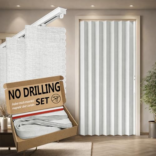 Jilron Accordian Door Curtain,Install Adhesive Track 100% Blackout Doorway Curtains,Suitable for Bedroom,Closet,Interior Room Divider,White 43