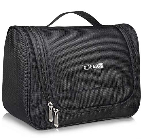 Toiletry Bag Hanging Travel Toiletry Organizer Kit with Hook and Handle Waterproof Cosmetic Bag Dop Kit for Men or Women (Large -black)