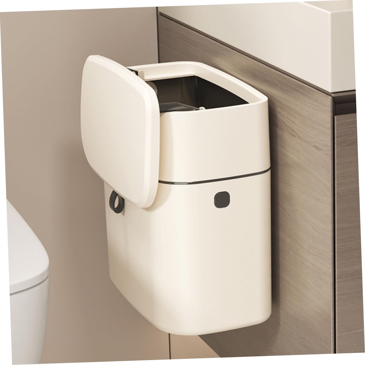 Hängender Mülleimer für Küchenschränke mit Deckel 12l Fassungsvermögen in Beige Stabilem Pp Material und Glatter Oberfläche für Küche und Schrank
