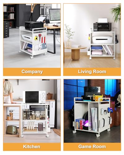 Mythinglogic 3-Tier Rolling Printer Stand with Pegboard and File Holder - image 2