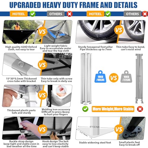 Image of HOTEEL 10x10 Pop up Canopy Tent for Parties, Heavy Duty Easy Setup Tent with 4 Sidewalls, Outdoor Commercial Instant Gazebo for Wedding Event, with Portable Bag & Sand Bags, Black(Hexagonal Frame)