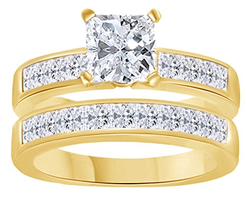 AFFY White Cubic Zirconia Bridal Wedding Band Ring Set 14k Gold Over Sterling Silver (6 Cttw) Ring Size-12.5