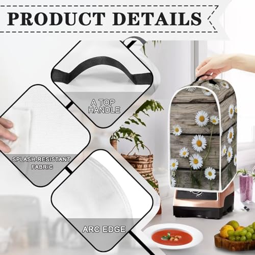 Image of Talayituse Daisy Wood Print Blender Dust Cover, Fingerprint Protection Cover for Stand Mixer or Coffee Machine, Home Kitchen Appliance Covers for Stain Dust Resistant Supplies