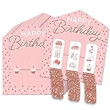 Big Dot of Happiness Pink Rose Gold Birthday - Happy Birthday Party Game Pickle Cards - Pull Tabs 3-in-a-Row - Set of 12