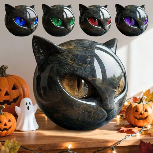 Escultura Gato Negro de Resina con Ojos Ámbar
