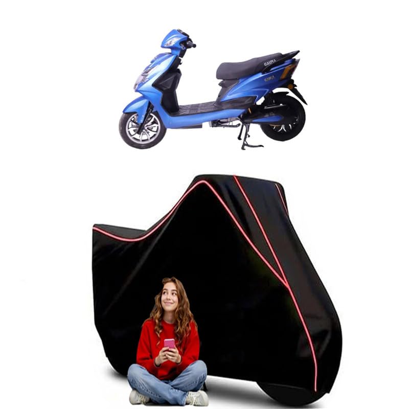 Image of Deltic ZGS STD Scooty Bike Cover Water Resistant Outdoor Use Universal Fit Scooters Motorcycles Heavy Duty UV Protection Dust Rain Scratch Resistant Elastic Bottom Black Blue Piping