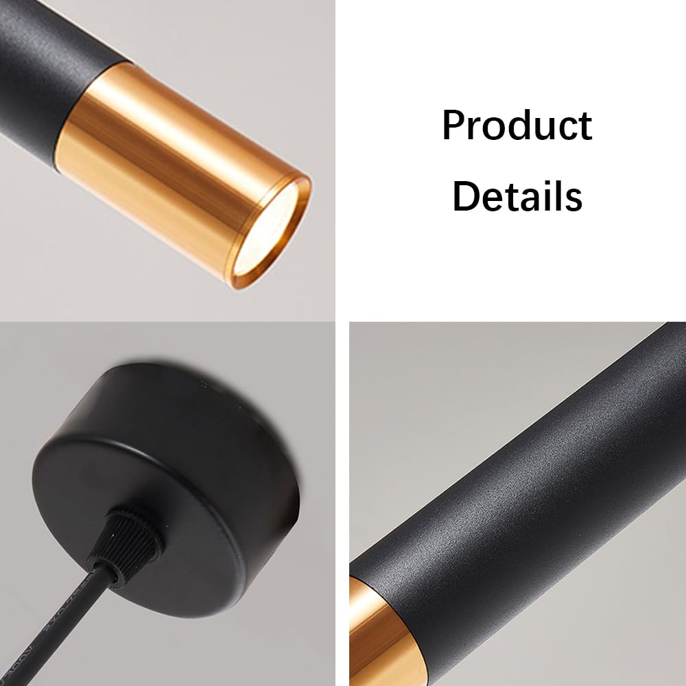 Lampada a Sospensione Ultrasottile a Tubo Lungo, luci a Sospensione a Flauto Nero, lampadario lineare in Metallo, Moderne lampade a Sospensione a LED - 3000K, lampadario Decorativo a Goccia da ba