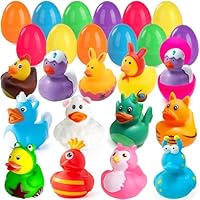 Chennyfun 12 Pcs Easter Eggs Filler mit Gummi-Enten Badespielzeug, Lustig Bunte Enten Poolspielzeug für Osterkorb Füllstoffe, Baby Shower Geburtstag Party Geschenke, Kinder Badewannenspielzeug
