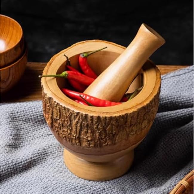 Mortar and Pestle Set Wooden Pestle Set Garlic Mortar Manual Garlic Paste Artifact Household Grinder Masher Seasoning Spice Tools