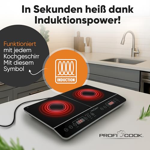 ProfiCook® Induktionskochplatte 2 Platten | heiß in Sekundenschnelle | 10 Stufen | Timer | bis 240°C Induktionsplatte doppelt | Induktionskochfeld 2 Platten | Induktionskochplatte | PC DKI 1067 – Bild 4
