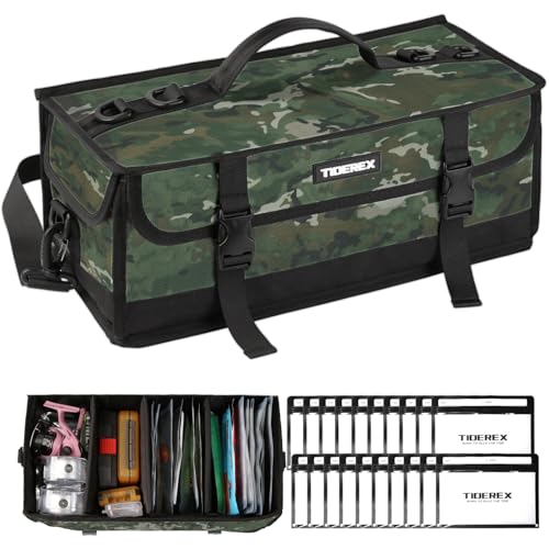 Image of Large Fishing Tackle Bag for Soft Plastic Baits Storage, 20PCS Soft Bait Clear Storage Bag, Fishing Gear Organizer for Weights, Reels & Hooks, 900D Waterproof Oxford Fabric