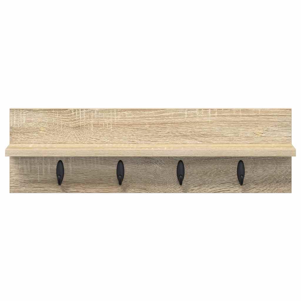 Appendiabiti da parete in rovere Sonoma, 60 cm, appendiabiti da parete in legno con ganci, appendiabiti salvaspazio per corridoio e ingresso, design moderno, 60 x 10,5 x 18 cm