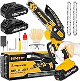 Mini Tronçonneuse Brushless 6 Inch, Scie Électrique Sans Fil avec 2 Batteries et Chaînes, Petite Tronçonneuse avec Verrou de Sécurité pour la Coupe du Bois et l'Élagage des Arbres, Adaptée aux Séniors