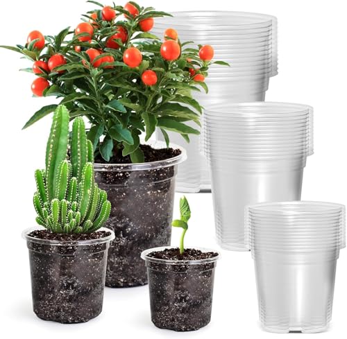 KAHEIGN 36 Piezas Macetas de Plástico para Plantas, 9CM /10CM /13CM Maceta para Control de Raíces Transparente Contenedor para Plántulas de Vivero con Drenaje para Flores Plantas Plántulas Trasplante