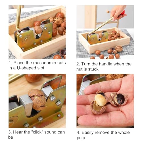 Schiaccianoci Noci, Cracker con Funzione Leva Schiaccianoci Acciaio Inox, Dimensione Regolabile Schiaccia Mandorle con Vassoio di Legno, Strumento di Apertura per Noci Macadamia Pecan - immagine 5