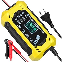 Cargador Bateria Coche Uraqt Cargador Baterias Coches Moto 12V 6A Inteligente Completamente Automático con Pantalla Táctil LCD,Automática de Detección Reparación Mantenimiento y Múltiples Protecciones para Plomo-ácido/AGM/Gel
