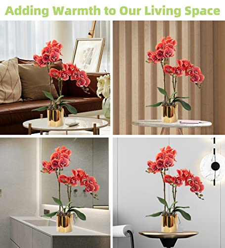 Artificial Orchid Flower Plants Real Touch Faux Orchids In Ceramic Vase Realistic Fuchsia Phalaenopsis Orchid Fake Flower Arrangement Centerpiece Table Decorations Vivid Plants For Home Indoor Decor #TOP3