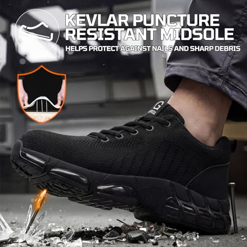 Image of Steel Toe Shoes for Men Lightweight Safety Work Shoes with Kevlar Puncture Resistant Midsole Comfortable Low Top Work Shoes for Warehouse Factory Light Construction