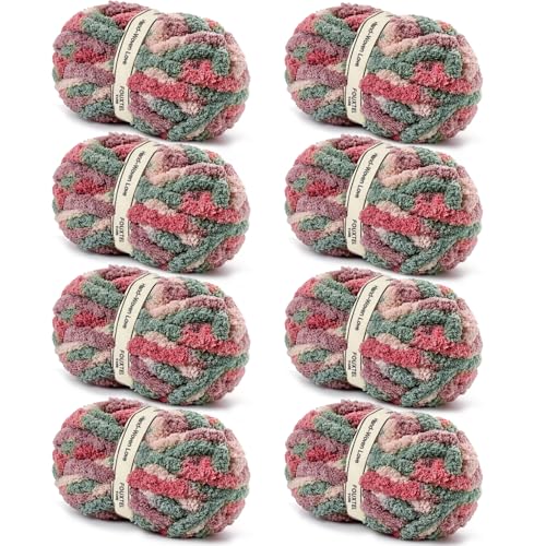 Image of 8 Jumbo Packs Chunky Chenille Yarn for Crocheting, 31.7 yds, 8 oz Each Skein Bulky Thick Fluffy Yarn for Knitting, Super Bulky Chunky for Hand Knitting Blanket, Soft Plush Yarn - Cherry Blossom