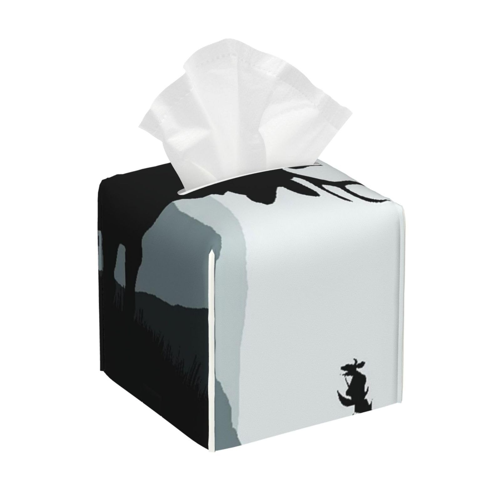 Deer in The Natural Environment Monotonic Illustion of Deer On A Landscape PVC Cube Tissue Pack for Home Office Bathroom Use