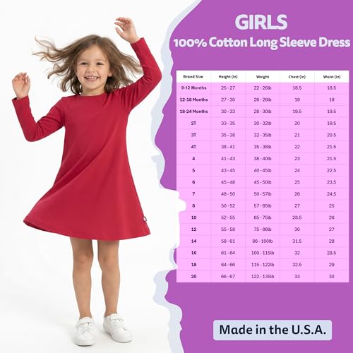 Image of City Threads Girls' 100% Cotton Long Sleeve Dress - Active Kids School, Playing, Parties - Made in USA