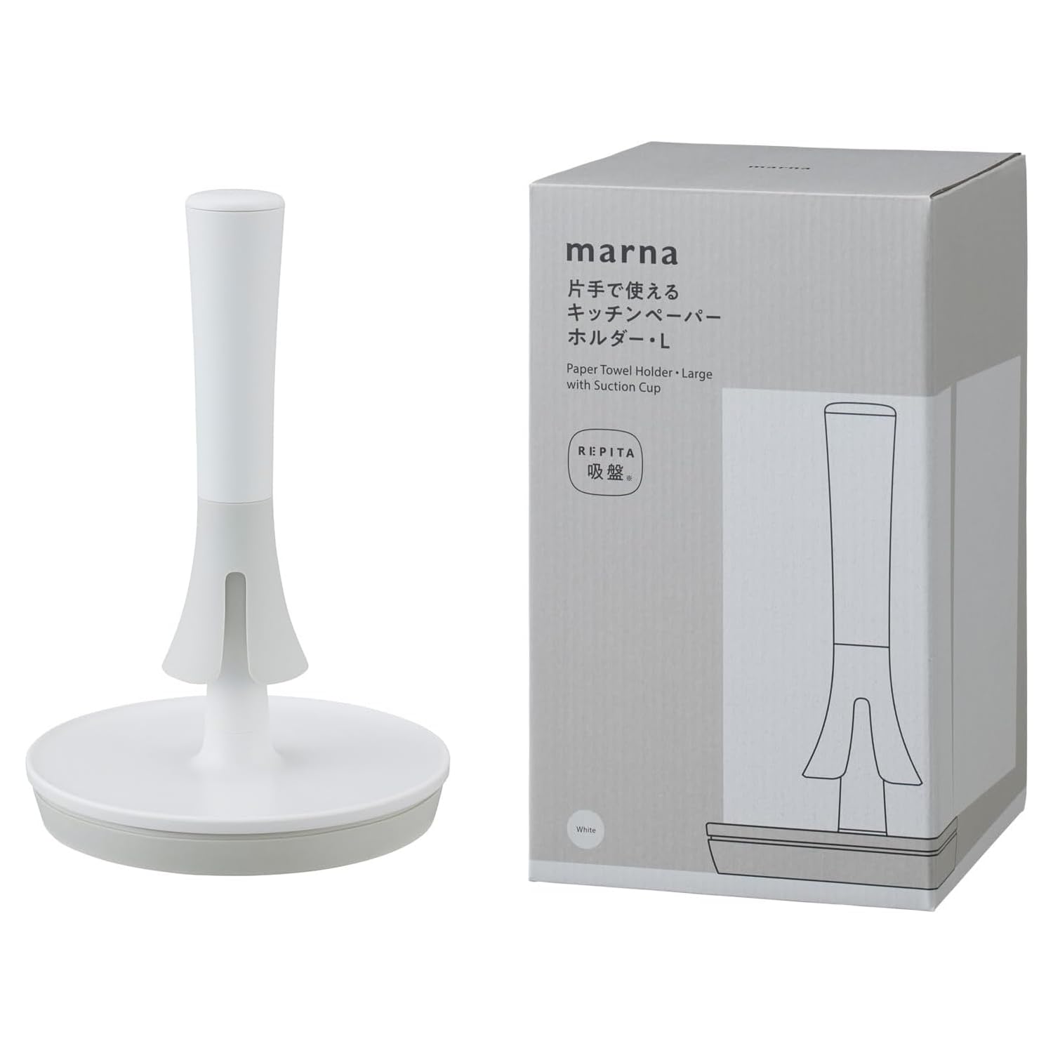 Marna (Marna) Kitchen Paper Holder L (Fits Large Sizes Like Costco/Can Be Cut with One Hand) Kitchen Towel Holder (Securely Fixed with Suction Cup) Paper Towel Holder White K816W