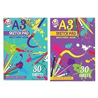 A3 Sketchbook x 2 Packs | Kids A3 Art Book | A3 Drawing Pad 80gsm Thick White A3 Paper | Doodle Pad for Drawing and Painting for Kids | 30 Sheets Each | 60 Sheets Total by Great British Home