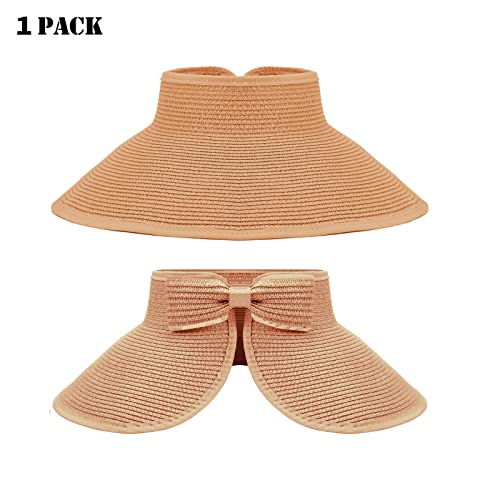 Women's Sun Visor Hats Wide Brim Straw Beach Hat Ponytail Hats For Women Foldable Floppy #TOP1