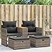 vidaXL Gartensofa 2-Sitzer, Outdoor Sofa mit eingebauter Ablage, Terrassensofa mit Hockern, Gartenmöbel Sofagarnitur Gartengarnitur, Grau Poly Rattan
